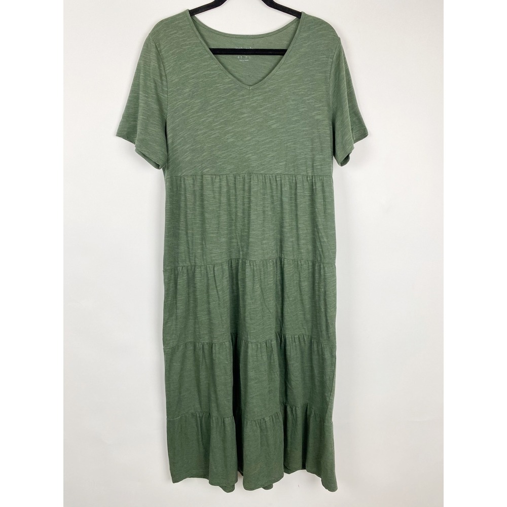 Naturals d&co Green Knit Linen Blend Tiered Midi‎ Dress Womens Medium Slub